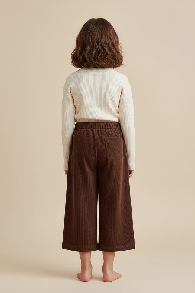 Pantalon Japonais Côtelé Marron Ample Décontracté Enfant - Cordé - vue 2