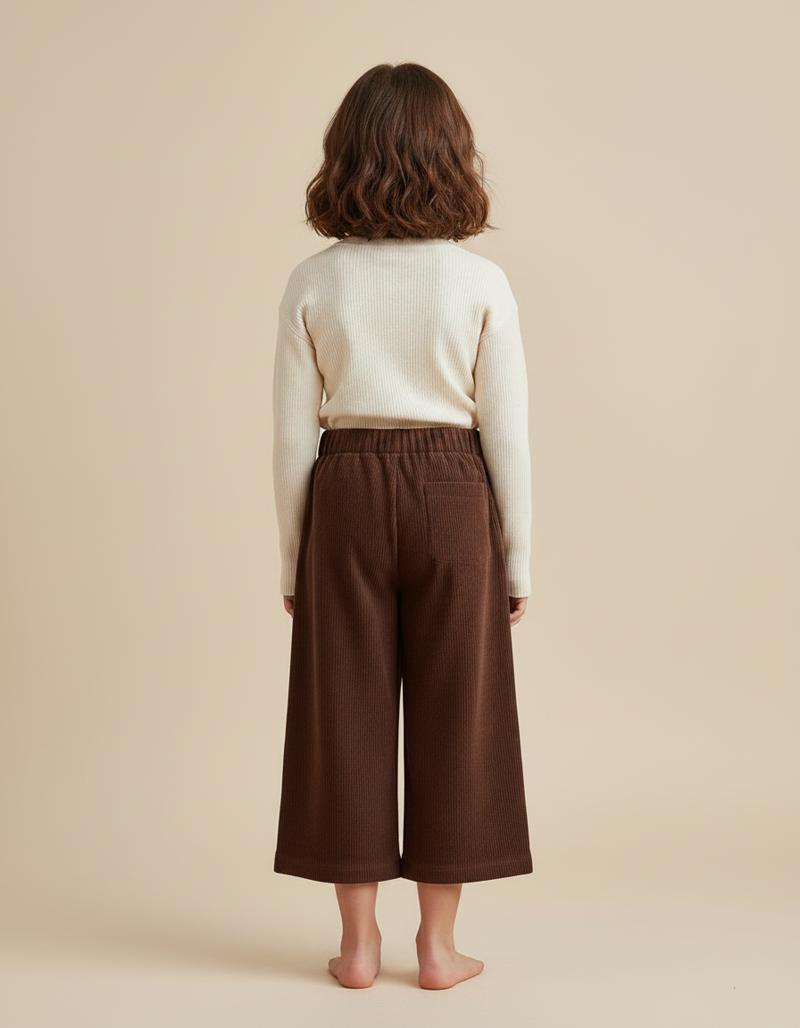 Pantalon Japonais Côtelé Marron Ample Décontracté Enfant - Cordé - vue 2