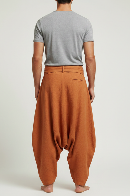 Pantalon Japonais Lin Coton Ample Sarouel Marron Homme - vue 2