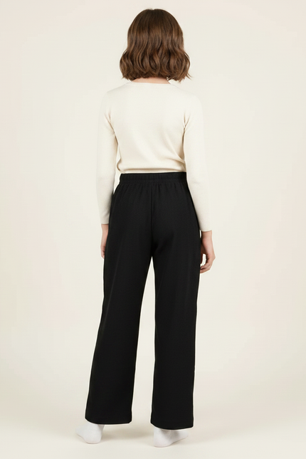 Pantalon Japonais Noir Côtelé Ample Enfant Décontracté - Cordé - vue 2