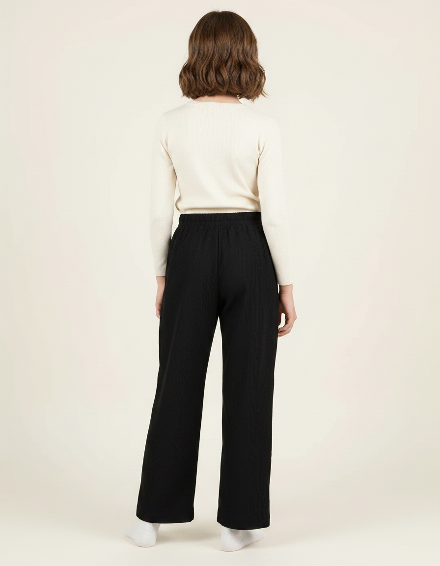 Pantalon Japonais Noir Côtelé Ample Enfant Décontracté - Cordé - vue 2