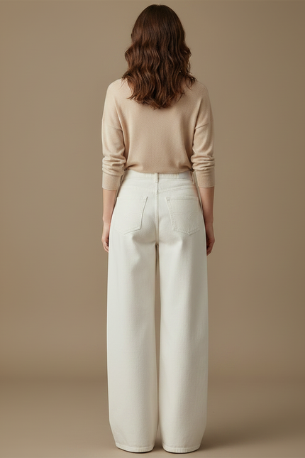 Pantalon Japonais Blanc Cassé Ample Décontracté Fluide - Jean - vue 2