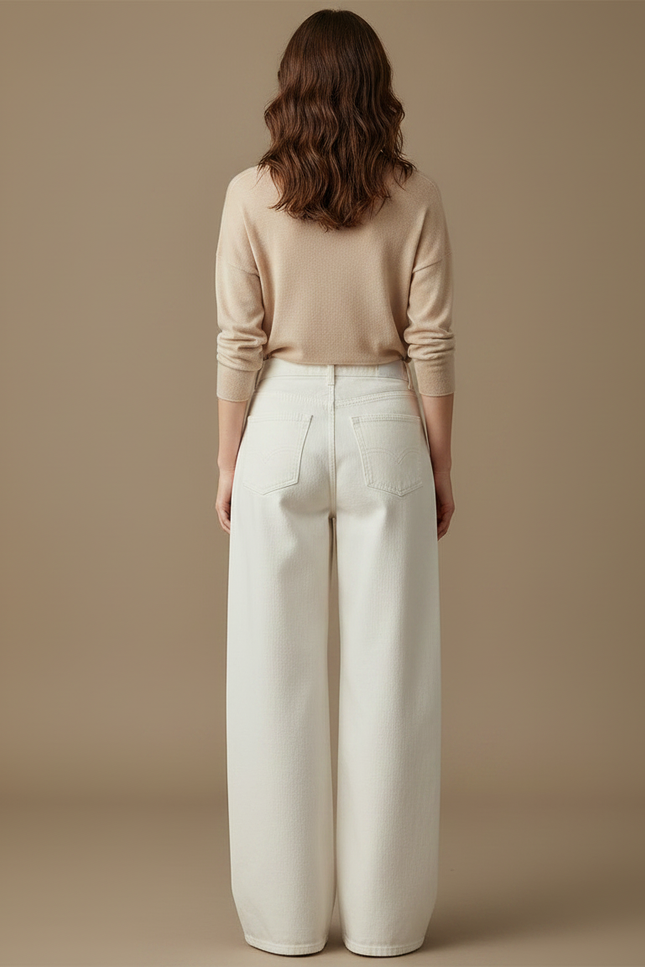 Pantalon Japonais Blanc Cassé Ample Décontracté Fluide - Jean - vue 2
