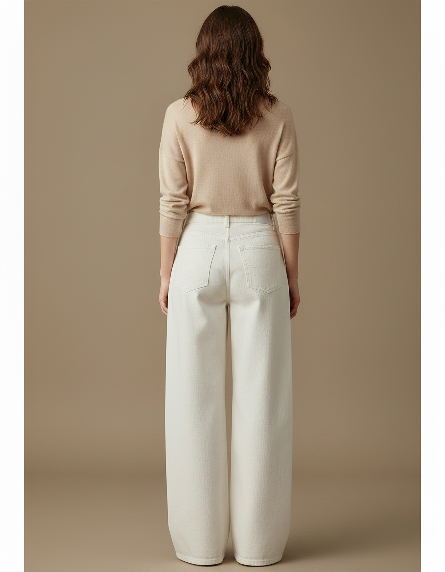 Pantalon Japonais Blanc Cassé Ample Décontracté Fluide - Jean - vue 2