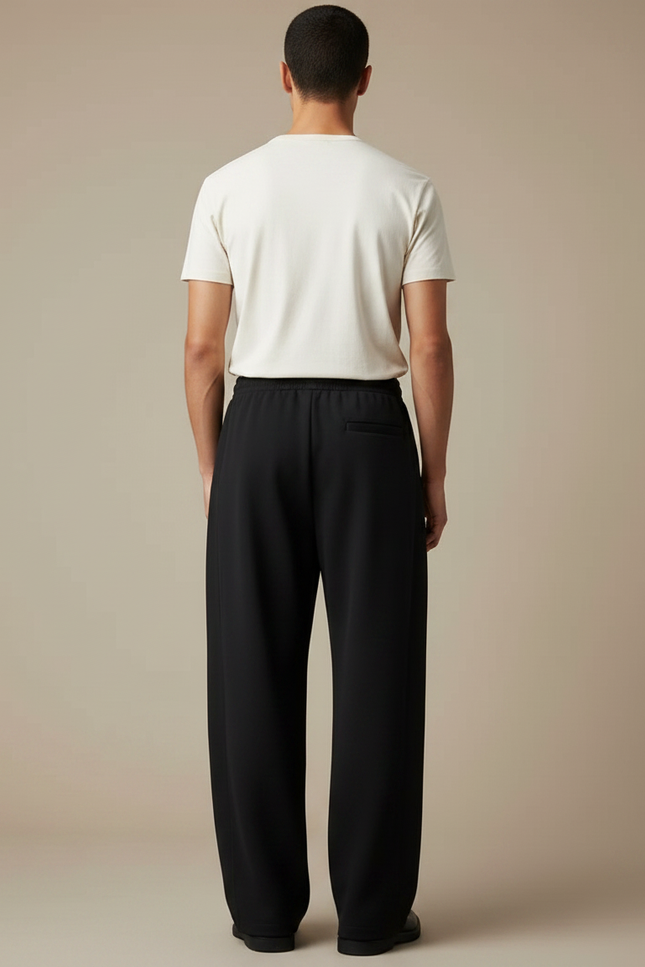 Pantalon Japonais Noir Fluide Cordon Homme Minimaliste Large - Molleton - vue 2