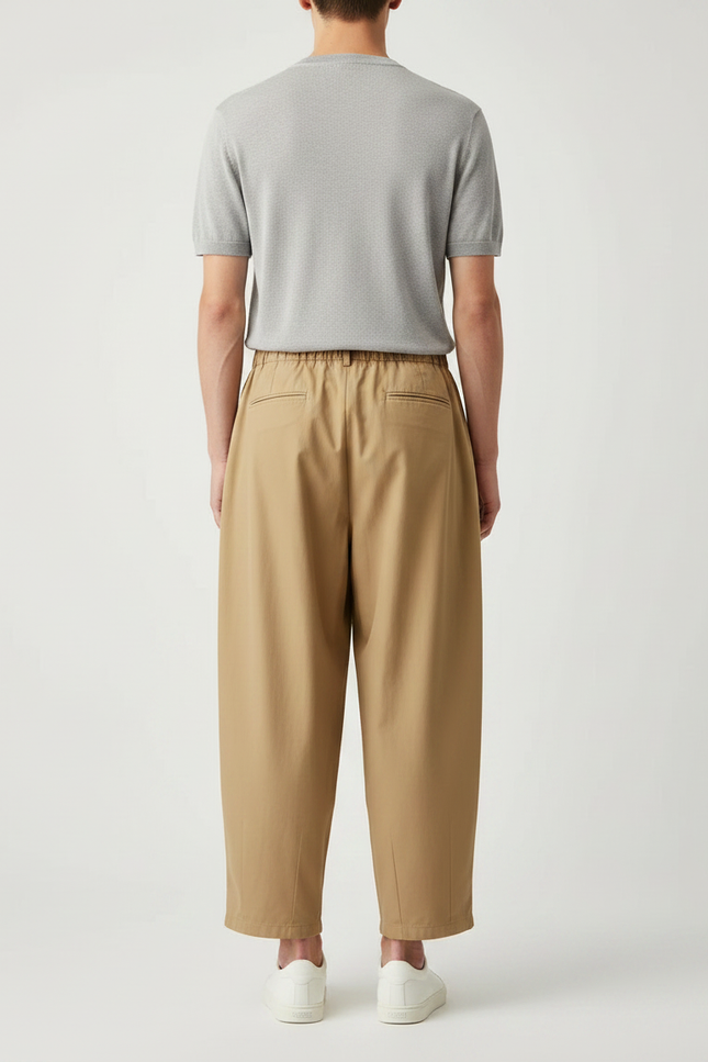 Pantalon Japonais Marron Ample Plissé Coton Décontracté - Camel - vue 2