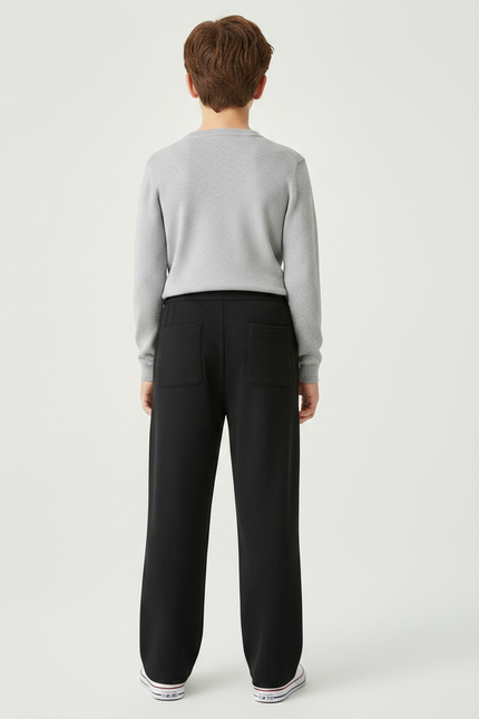 Pantalon Japonais Noir Côtelé Ample Décontracté Cordon - Cordé - vue 2