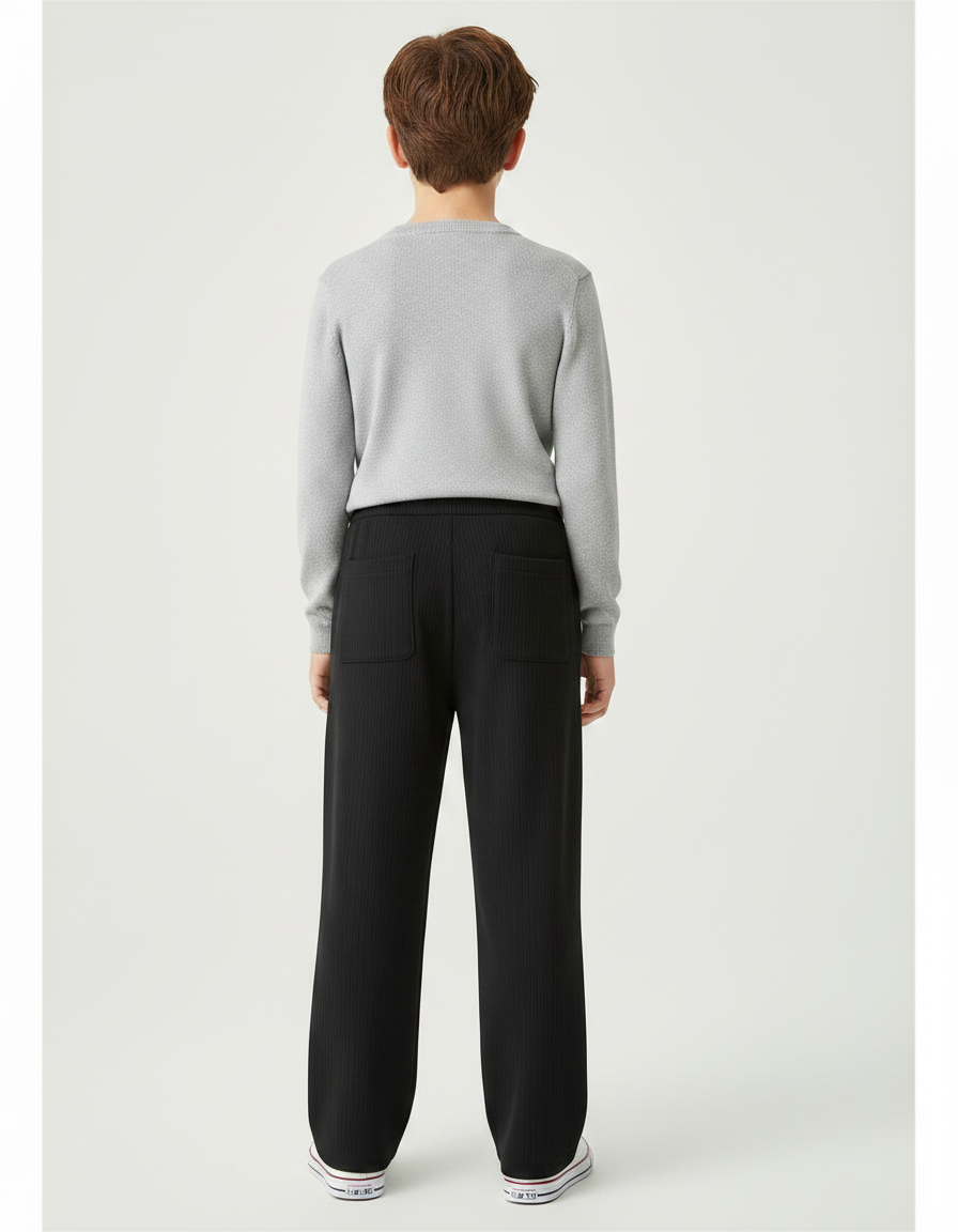 Pantalon Japonais Noir Côtelé Ample Décontracté Cordon - Cordé - vue 2