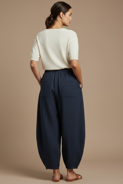 Pantalon Japonais Bleu Marine Ample Coton Lin Femme - vue 2