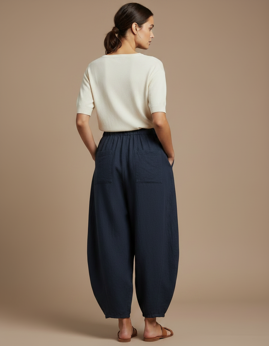 Pantalon Japonais Bleu Marine Ample Coton Lin Femme - vue 2