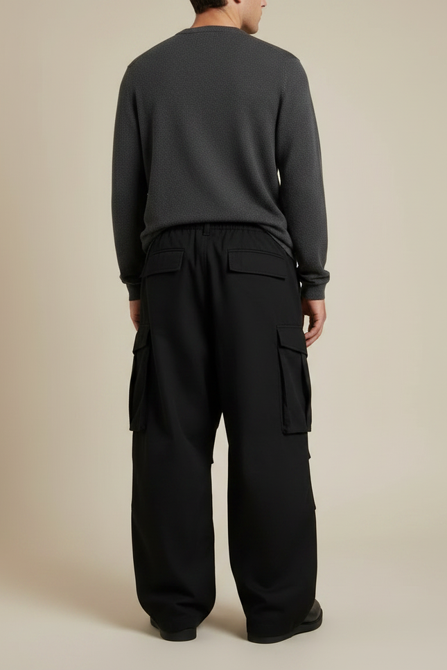 Pantalon Japonais Noir Cargo Ample Décontracté Homme - Gabardine - vue 2