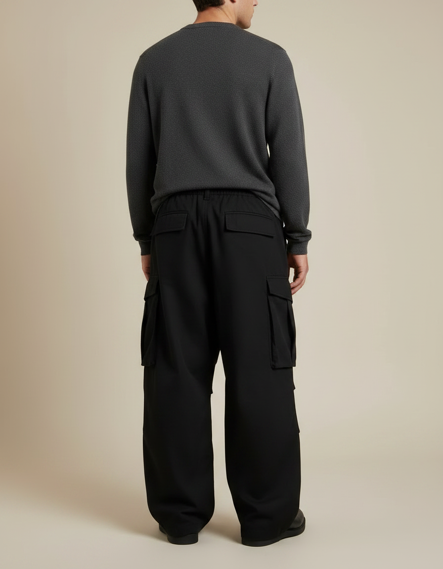 Pantalon Japonais Noir Cargo Ample Décontracté Homme - Gabardine - vue 2