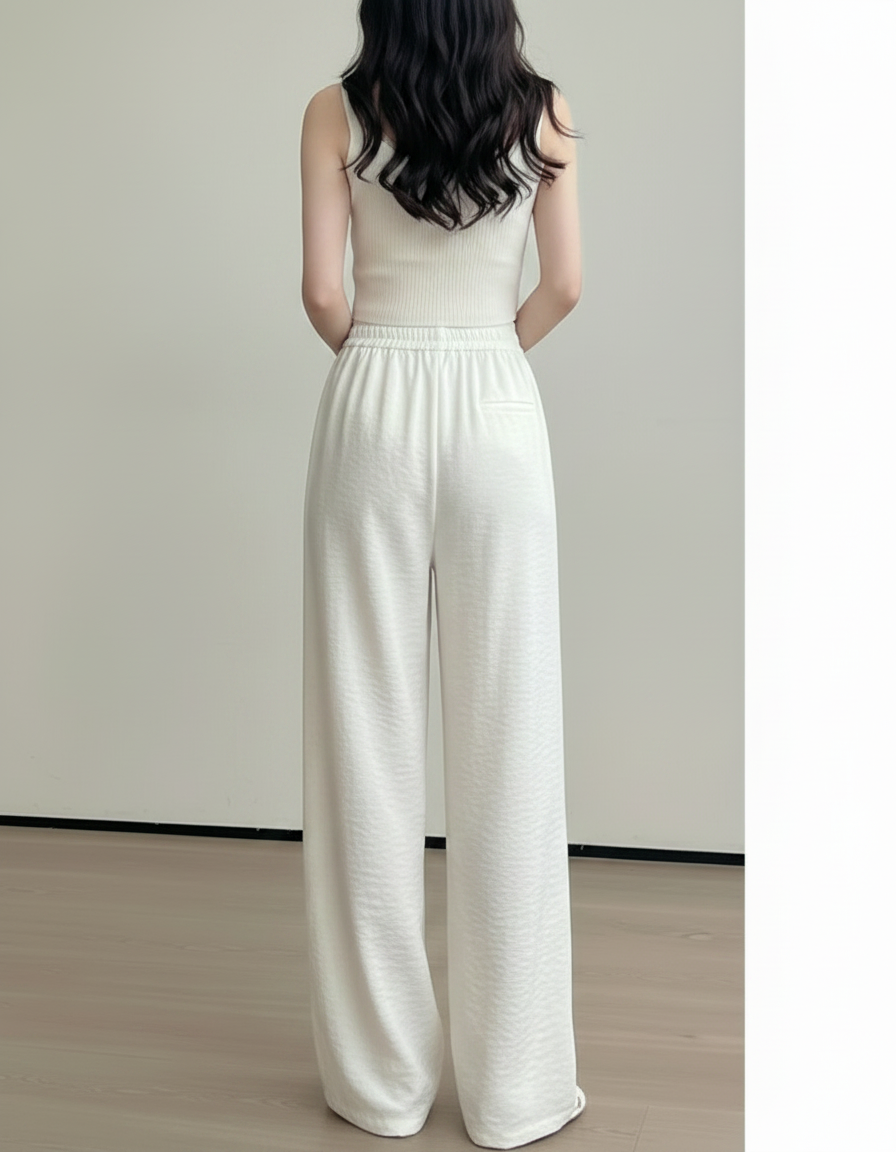 Pantalon Japonais Blanc Fluide Ample Décontracté Chic - Viscose - vue 2