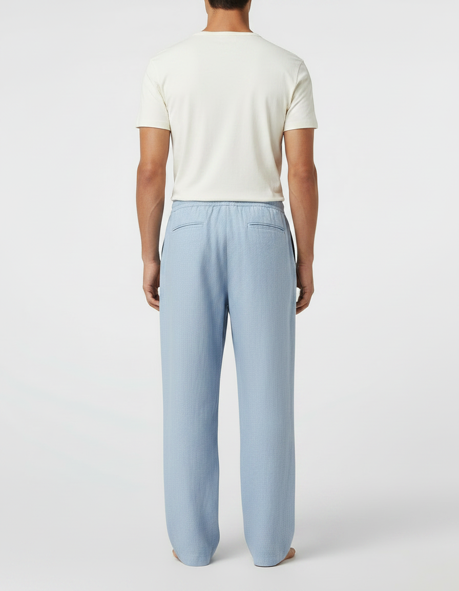 Pantalon Japonais Lin Ample Bleu Ciel Fluide - vue 2