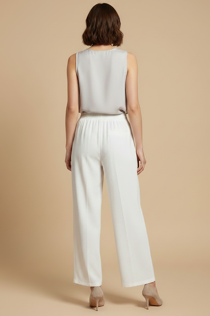 Pantalon Japonais Blanc Fluide Plissé Ample Décontracté - Polyester - vue 2