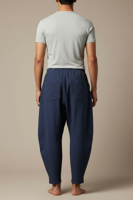 Pantalon Japonais Bleu Marine Ample Lin Décontracté Homme - vue 2