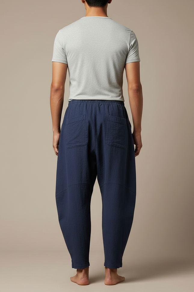 Pantalon Japonais Bleu Marine Ample Lin Décontracté Homme - vue 2