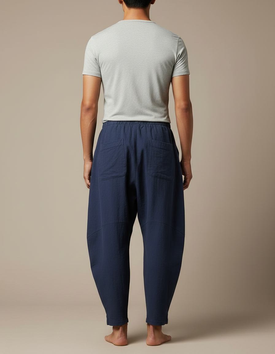 Pantalon Japonais Bleu Marine Ample Lin Décontracté Homme - vue 2