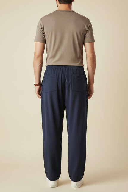 Pantalon Japonais Bleu Marine Ample Décontracté Léger Fluide - Lin - vue 2