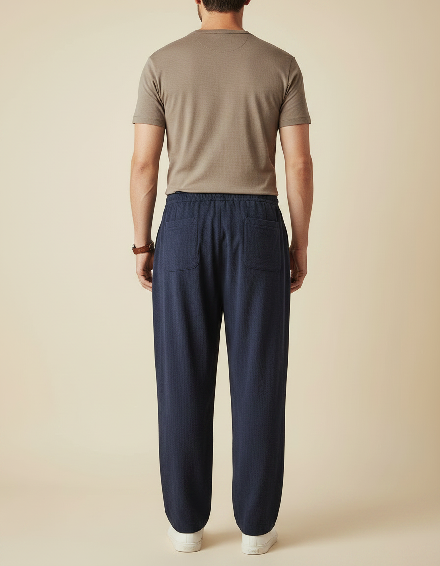 Pantalon Japonais Bleu Marine Ample Décontracté Léger Fluide - Lin - vue 2