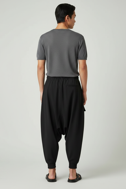 Pantalon Japonais Noir Cargo Ample Décontracté Harem - Polyester - vue 2