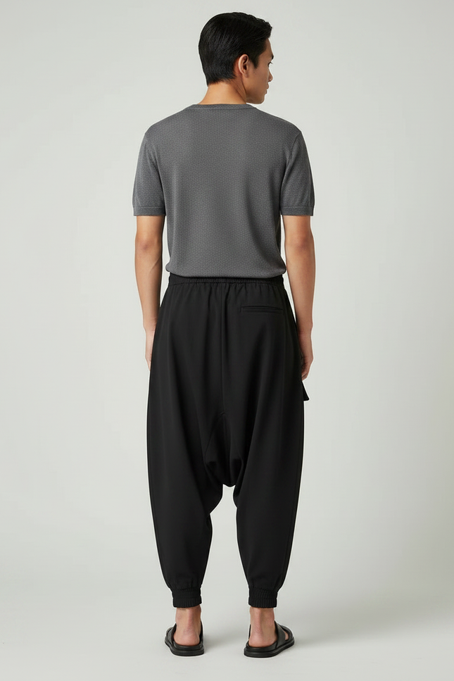 Pantalon Japonais Noir Cargo Ample Décontracté Harem - Polyester - vue 2