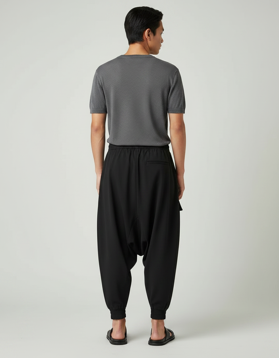 Pantalon Japonais Noir Cargo Ample Décontracté Harem - Polyester - vue 2