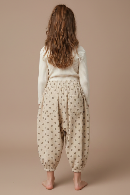Pantalon Japonais Beige Côtelé Pois Ample Enfant - Cordé - vue 2