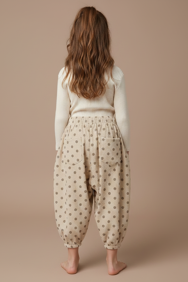 Pantalon Japonais Beige Côtelé Pois Ample Enfant - Cordé - vue 2