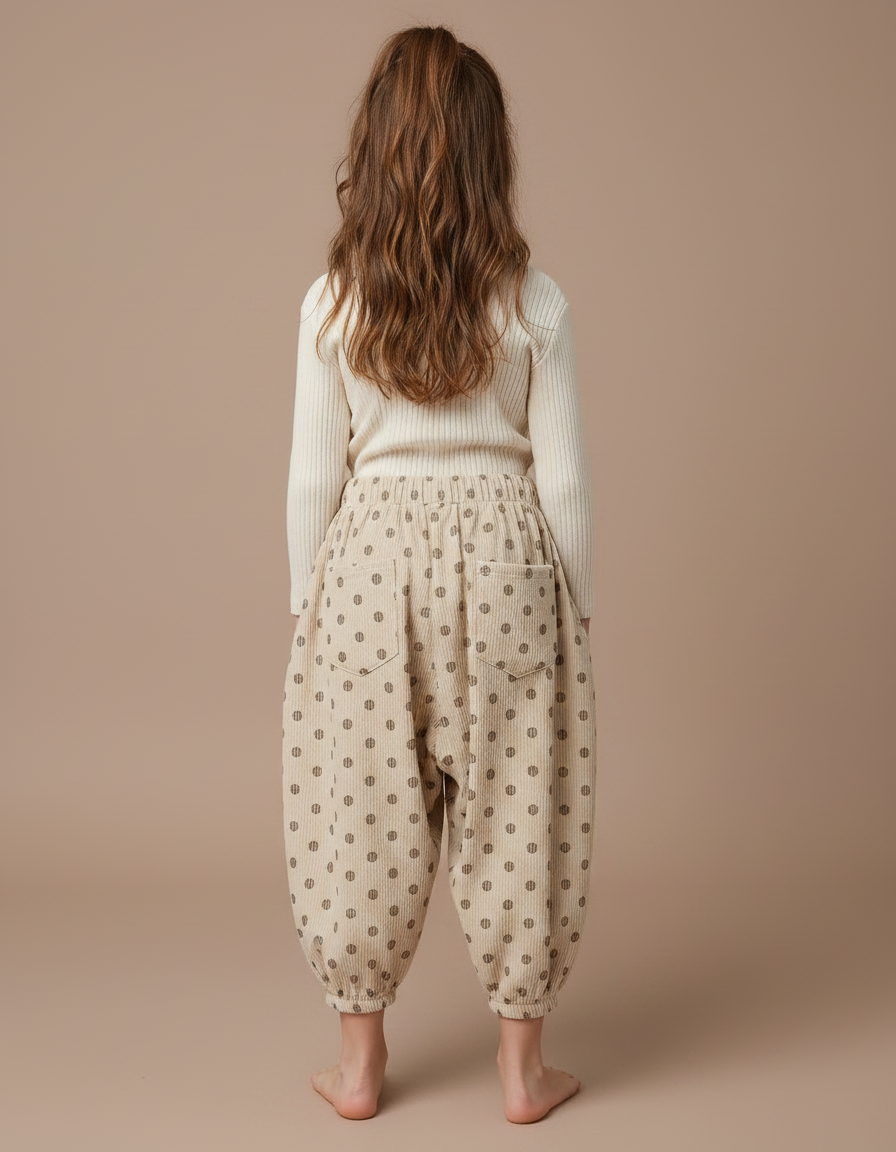 Pantalon Japonais Beige Côtelé Pois Ample Enfant - Cordé - vue 2