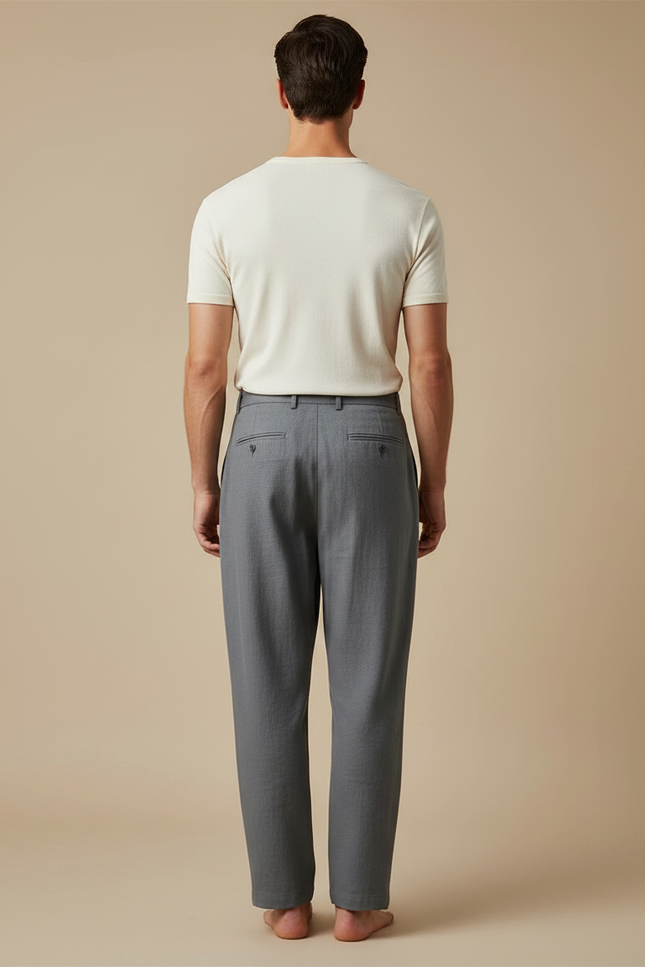 Pantalon Japonais Gris Ample Plissé Décontracté Homme - Lin - vue 2