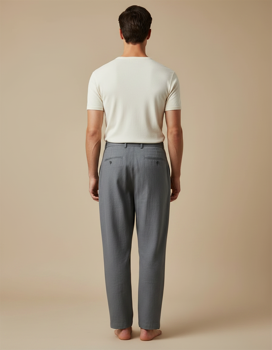 Pantalon Japonais Gris Ample Plissé Décontracté Homme - Lin - vue 2