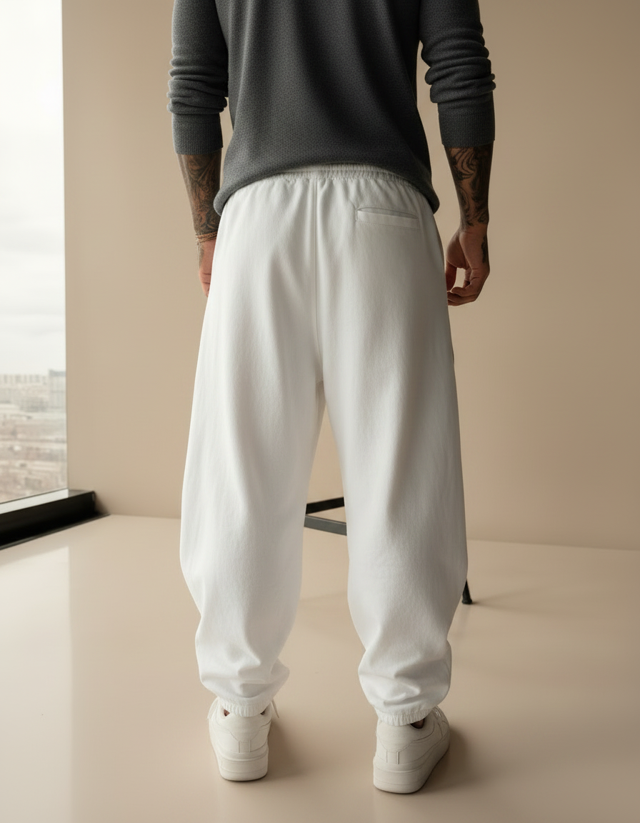 Pantalon Japonais Blanc Ample Cordon Décontracté Homme - Molleton - vue 2