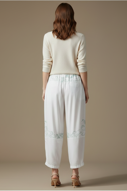 Pantalon Japonais Blanc Dragon Ample Fluide Coton - vue 2