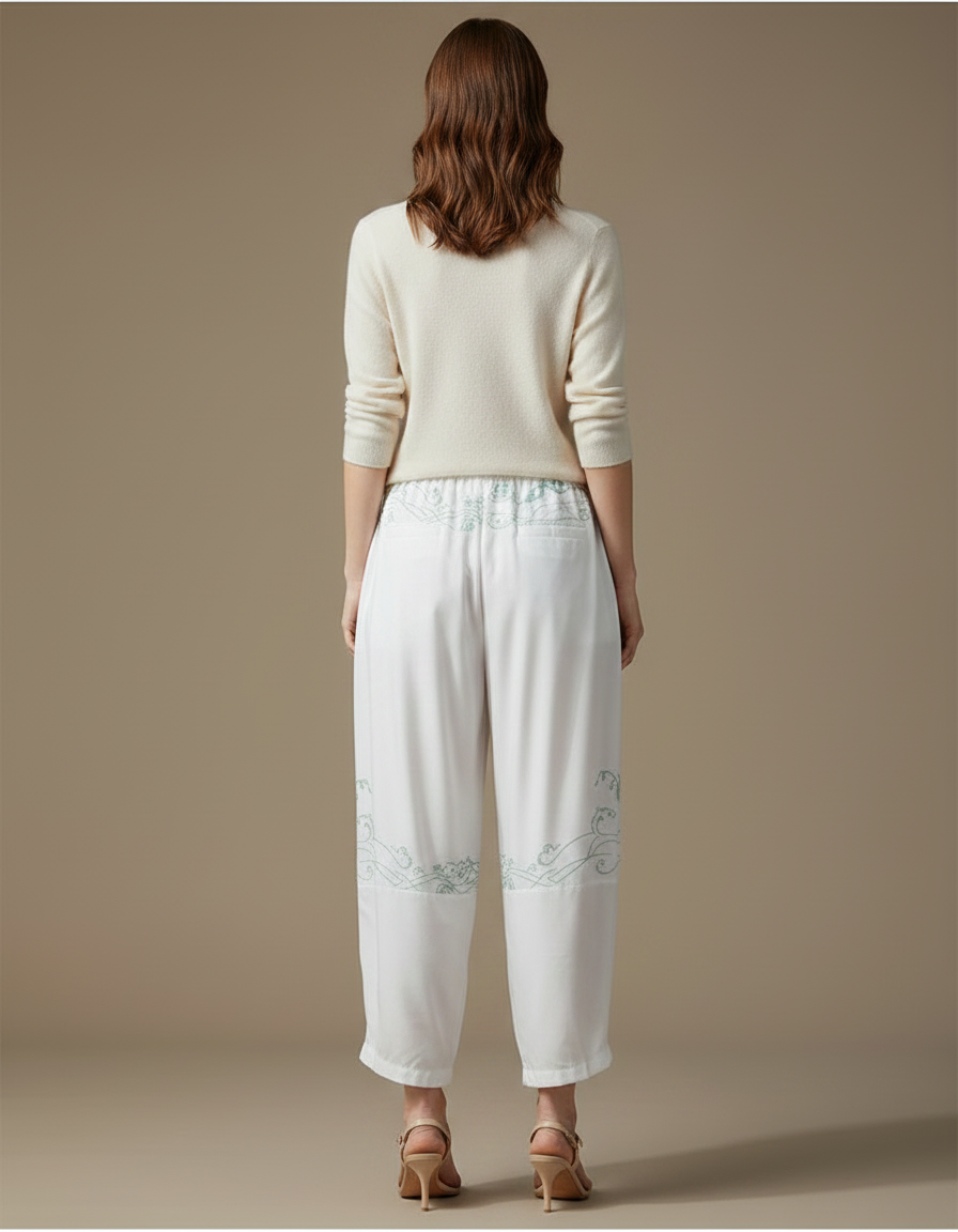 Pantalon Japonais Blanc Dragon Ample Fluide Coton - vue 2