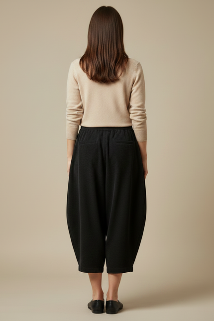 Pantalon Japonais Noir Côtelé Ample Harem Confortable - Cordé - vue 2