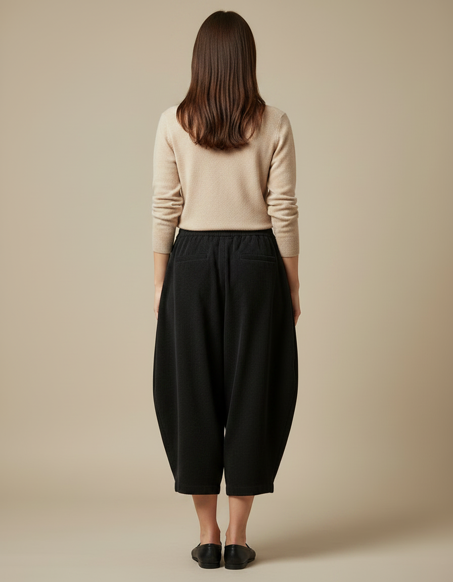 Pantalon Japonais Noir Côtelé Ample Harem Confortable - Cordé - vue 2