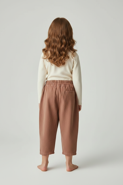 Pantalon Japonais Marron Ample Coton Enfant Uni - Molleton - vue 2