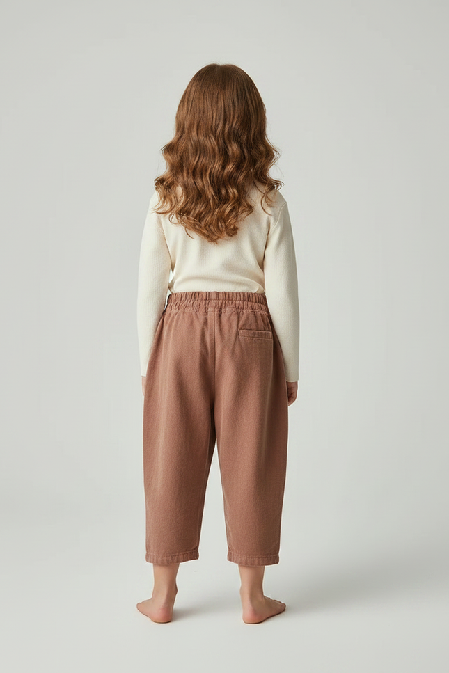 Pantalon Japonais Marron Ample Coton Enfant Uni - Molleton - vue 2