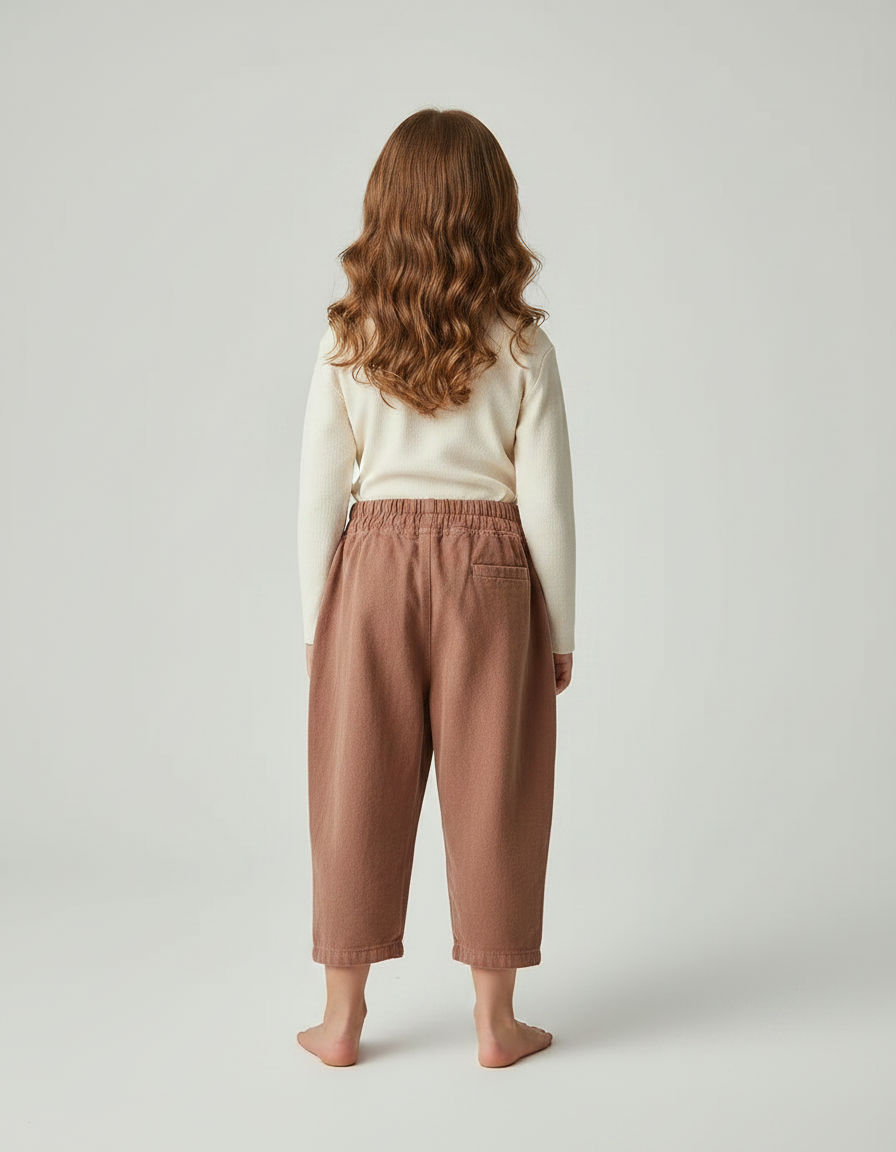 Pantalon Japonais Marron Ample Coton Enfant Uni - Molleton - vue 2