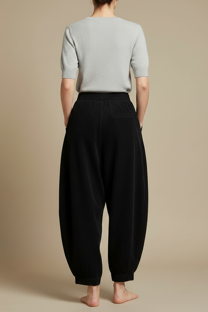 Pantalon Japonais Velours Côtelé Noir Ample Harem - Cordé - vue 2