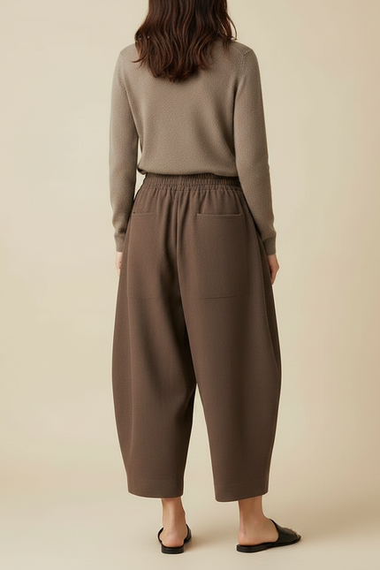Pantalon Japonais Marron Ample Fluide Coton Décontracté - Molleton - vue 2