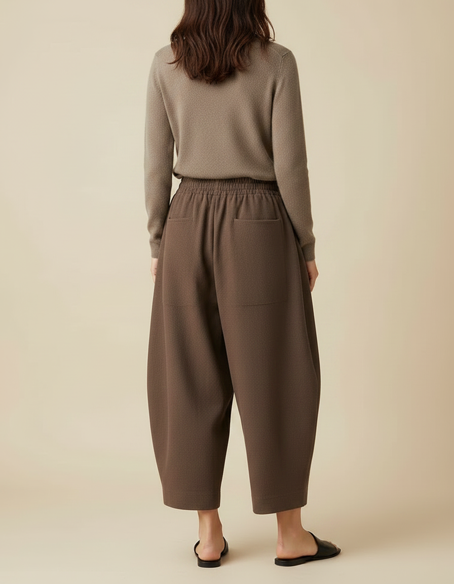 Pantalon Japonais Marron Ample Fluide Coton Décontracté - Molleton - vue 2