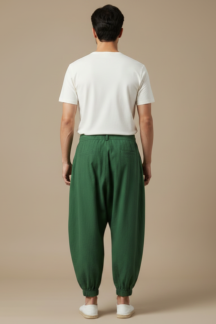 Pantalon Japonais Harem Vert Coton Ample Plissé - vue 2