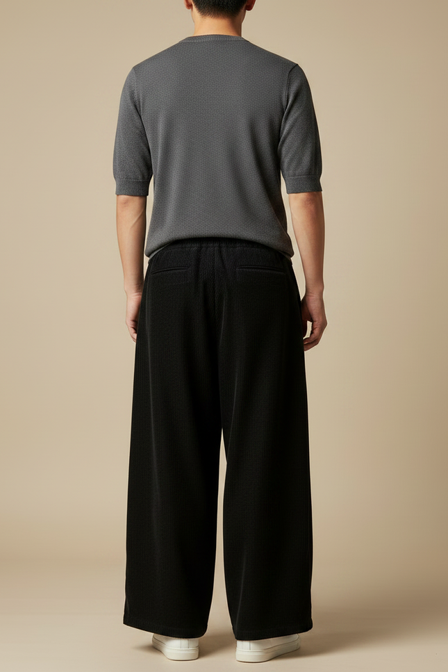 Pantalon Japonais Noir Ample Côtelé Casual Homme - Cordé - vue 2