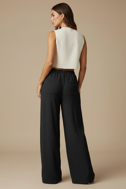Pantalon Japonais Femme Noir Large - Lin - vue 2