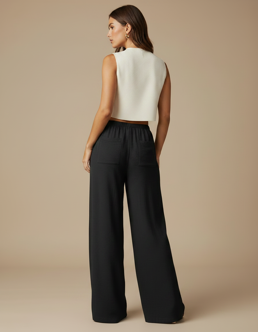Pantalon Japonais Femme Noir Large - Lin - vue 2
