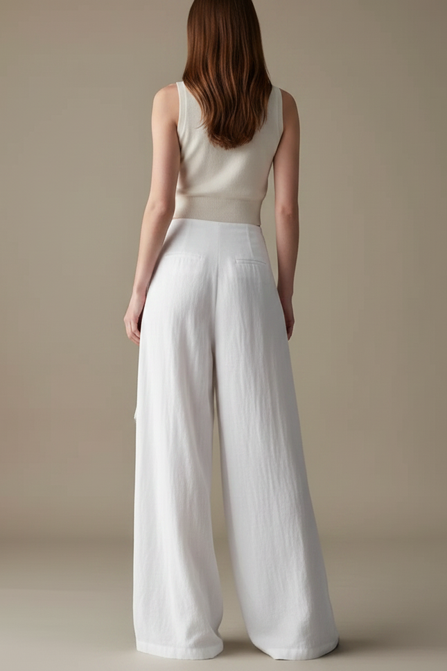 Pantalon Japonais Blanc Fluide Jupe-culotte Dentelle Asymétrique - Lin - vue 2