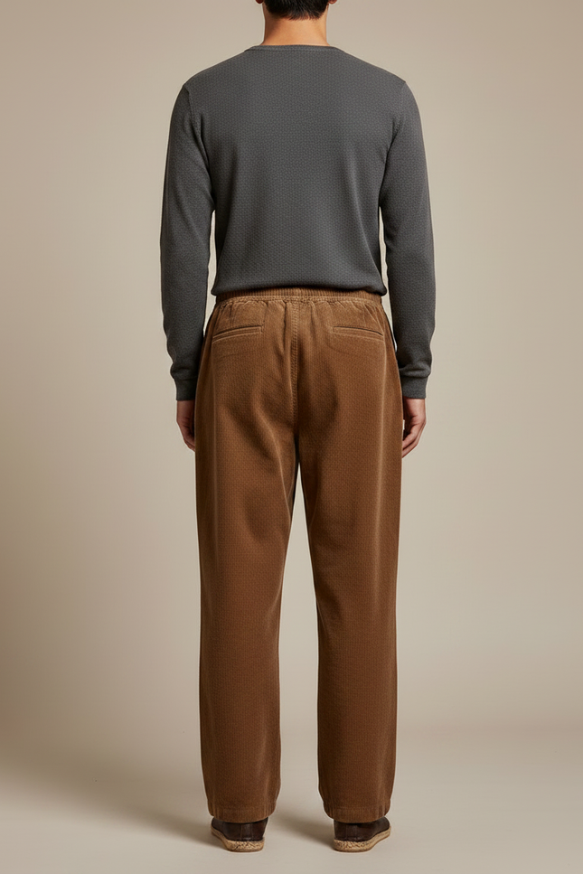 Pantalon Japonais Velours Côtelé Marron Ample Élastique Confortable - Cordé - vue 2