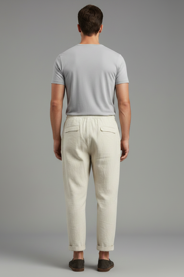 Pantalon Japonais Lin Ample Imprimé Renard Streetwear Homme - Beige - vue 2